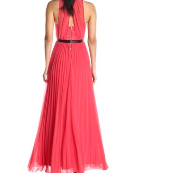 ABS coral Sheer Gown with Pleated Skirt - Picture 2 of 6